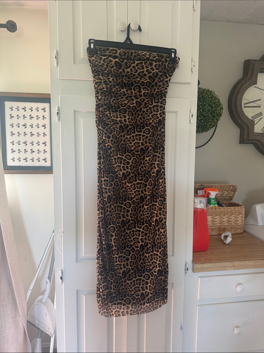 Leopard Print Strapless Maxi Dress in Brown